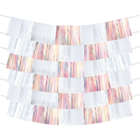 Shimmering Party Iridescent Fringe Decorating Backdrop White
