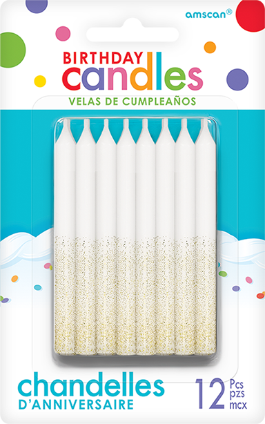 Candles White & Gold Glitter Dip 8cm
