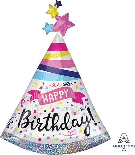 SuperShape Holographic Happy Birthday Hat Sparkle Banner