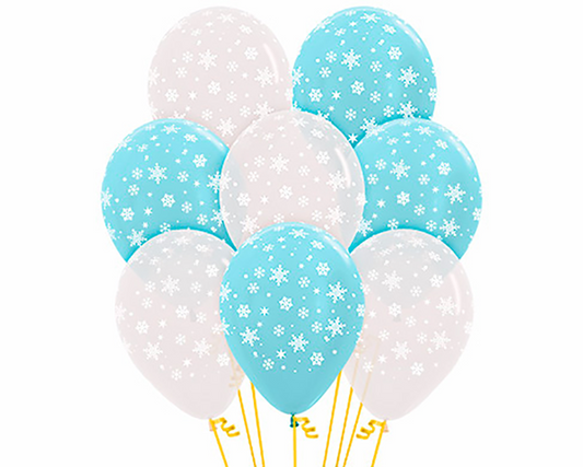 Sempertex 30cm Snowflakes Crystal Clear & Satin Pearl Blue Latex Balloons, 50PK