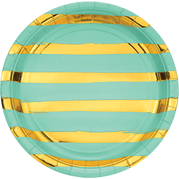 Touch of Colour Fresh Mint & Gold Foil Striped Dinner Plates Paper 22cm
