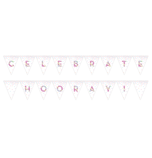 Iridescent Foil Pennant Flag Banner 2-Sided Design CELEBRATE & HOORAY! 23cm x 2.74m