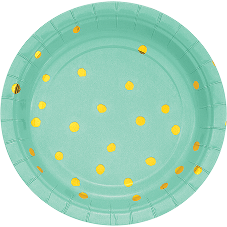 Touch of Colour Fresh Mint & Gold Foil Dots Lunch Plates Paper 18cm