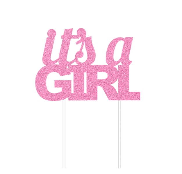 Cake Topper it's a GIRL Pink Glittered
