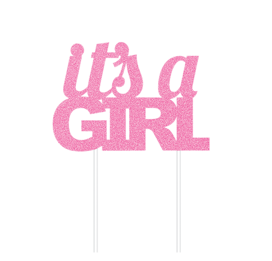 Cake Topper it's a GIRL Pink Glittered