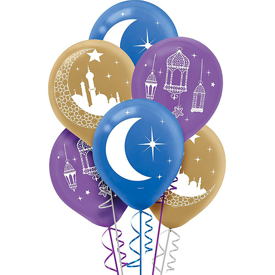 Moon & Stars 30cm Mosque, Lantern & Moon Latex Balloons