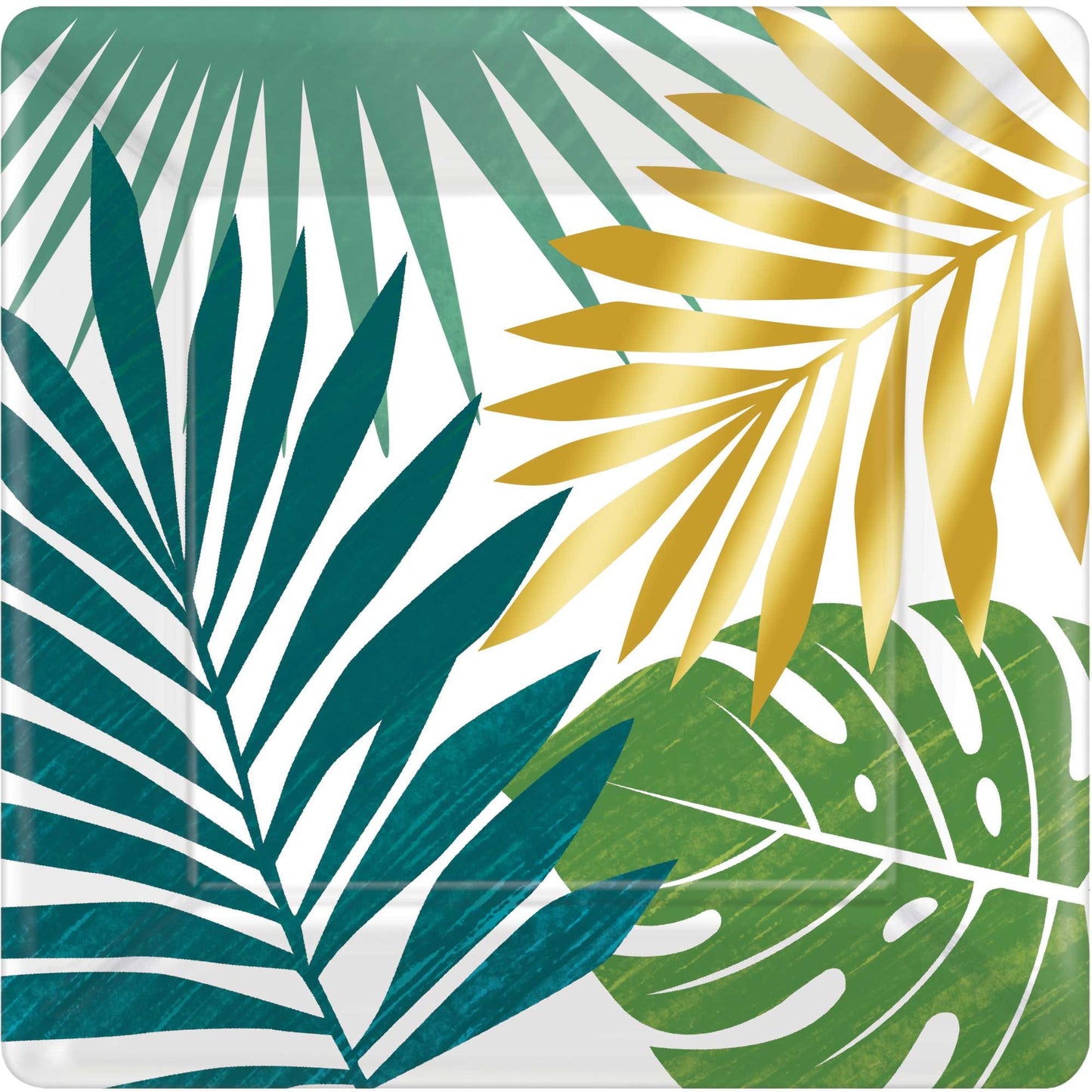Key West Metallic Square Paper Plates 17cm Palm Leaves