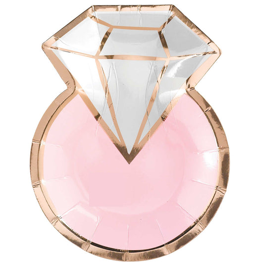 Blush Wedding 17cm Metallic Shaped Paper Plates Diamond Ring