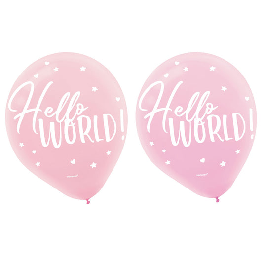 Oh Baby Girl 30cm Assorted Hello World Latex Balloons