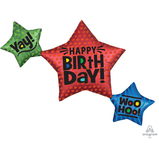 SuperShape Satin Star Trio Happy Birthday