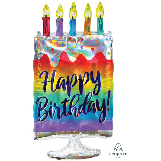 SuperShape Holographic Iridescent Cake Happy Birthday