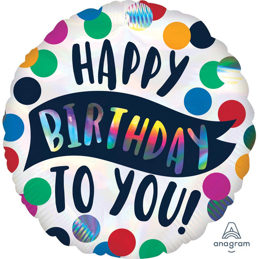 45cm Standard Holographic Iridescent Time to Party Happy Birthday To You