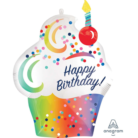 SuperShape Rainbow Ombre Cupcake Happy Birthday