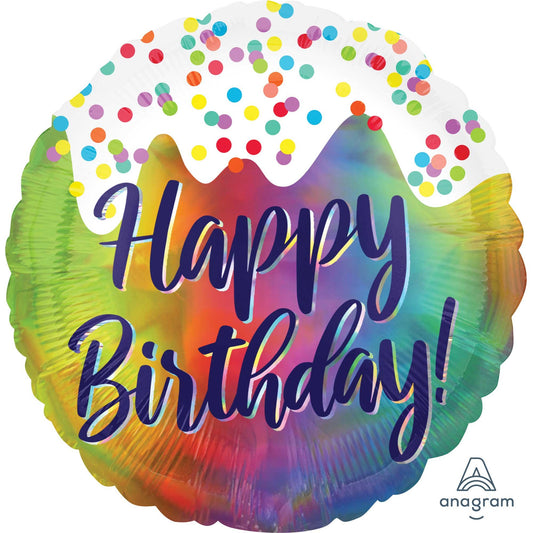 45cm Standard Holographic Iridescent Happy Birthday Frosted Confetti