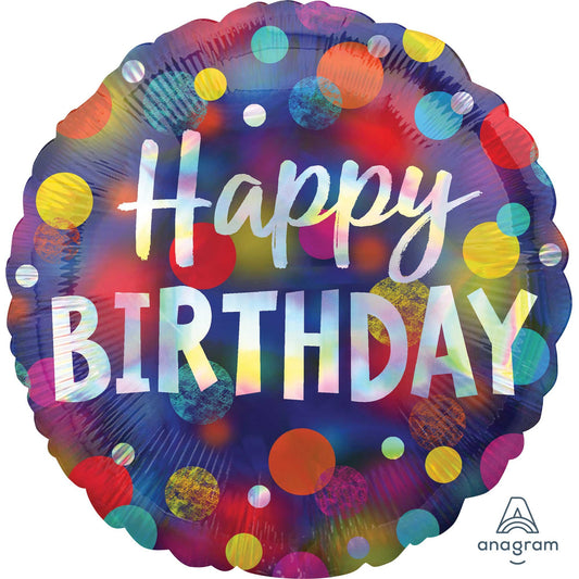 45cm Standard Holographic Iridescent Party Dots Happy Birthday