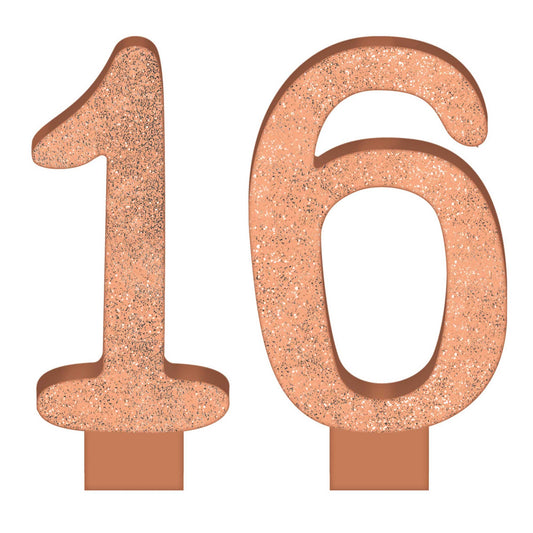 Elegant Sixteen Blush Numeral 16 Glittered Candles