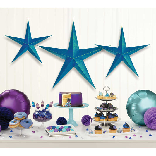 Sparkling Sapphire Hanging 3D Stars Decorations