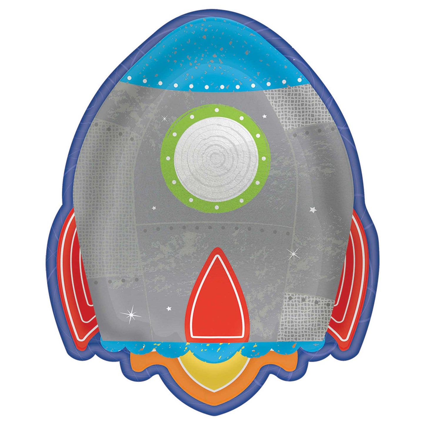 Blast Off Birthday Rocket Shaped Metallic Paper Plates 19cm