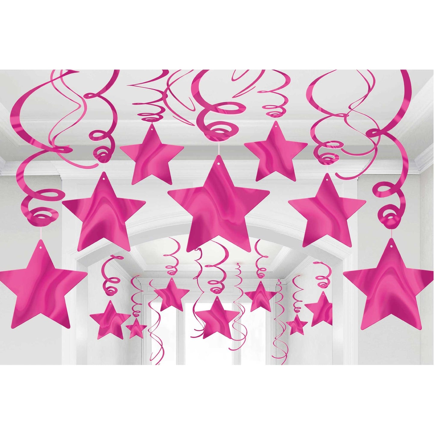 Shooting Stars Foil Mega Value Pack Swirl Decorations - Bright Pink