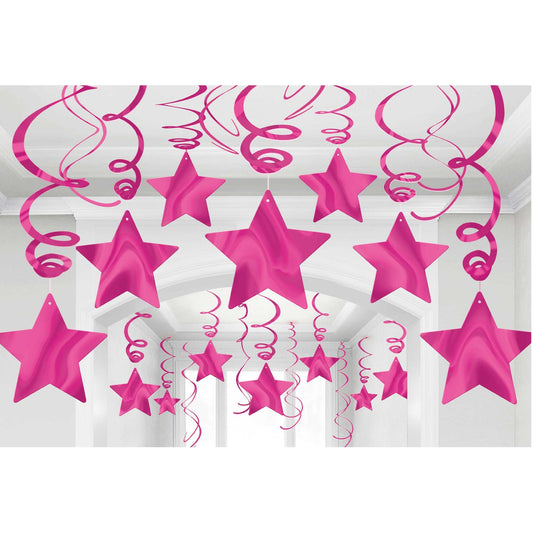 Shooting Stars Foil Mega Value Pack Swirl Decorations - Bright Pink