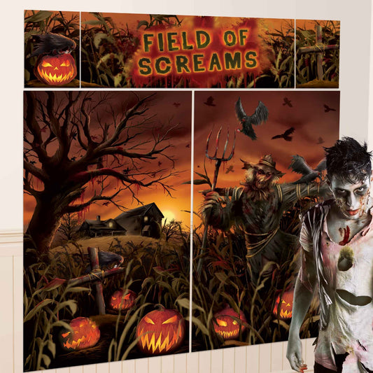 Field of Screams Pumpkins Scene Setters Wall Decorating Kit Plastic