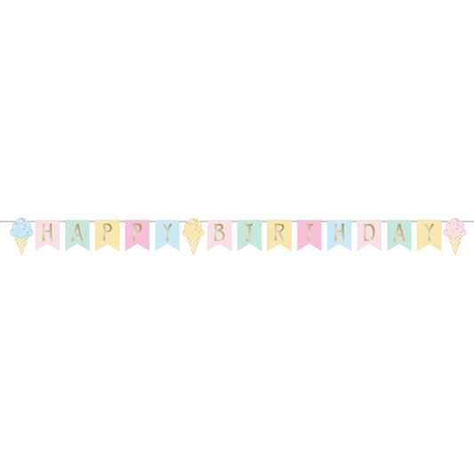 Ice Cream Party Decor Happy Birthday Ribbon Banner & Foil 15cm x 2.52m
