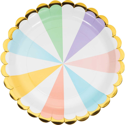 Pastel Celebrations Dinner Plates Scalloped Paper & Gold Foil 22cm