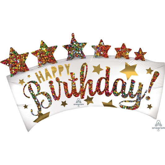 SuperShape XL Satin Happy Birthday Glitter Banner & Stars