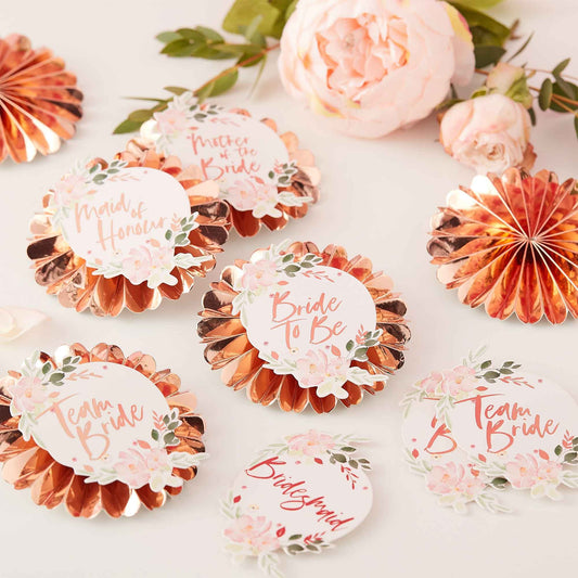 Floral Hen Party Pin Badges With Stickers