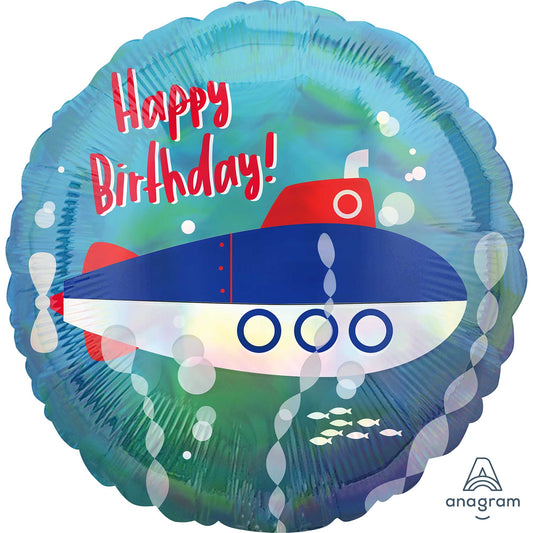45cm Standard Holographic Iridescent Submarine Happy Birthday