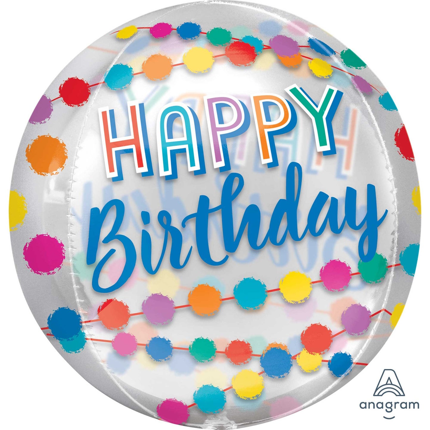 Orbz XL Happy Birthday Rainbow Puffs Clear