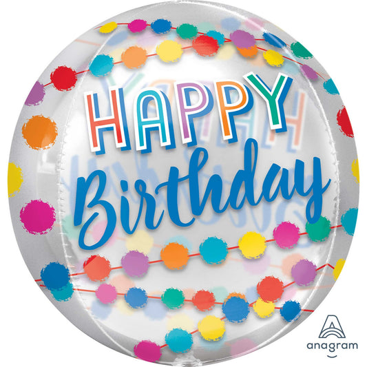 Orbz XL Happy Birthday Rainbow Puffs Clear
