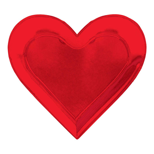 Heart Shaped Metallic Foil Red Paper Plates 26cm