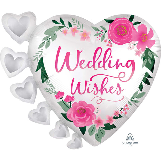 SuperShape XL Satin Wedding Wishes Flowers & Hearts