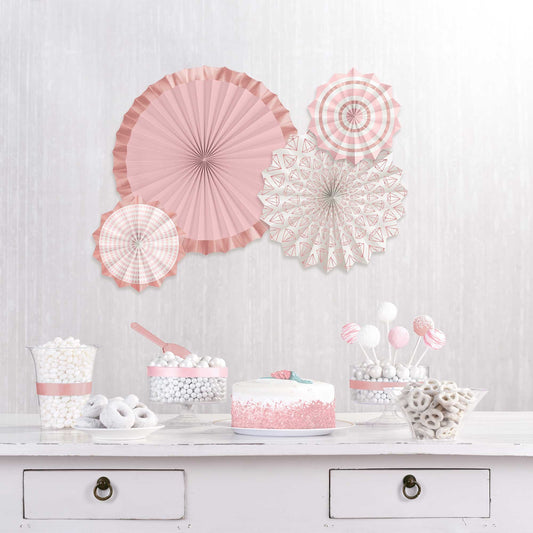 Blush Wedding Paper Fans Hot-Stamped