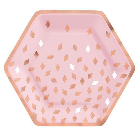 Blush Birthday 23cm Hexagonal Metallic Paper Plates