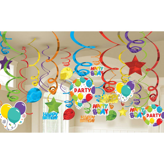 Birthday Celebration Hanging Swirl Decorations Mega Value Pack