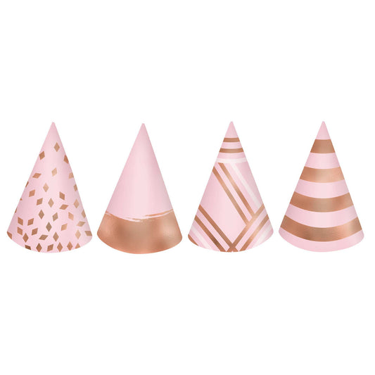 Blush Birthday Mini Cone Hats Cardboard & Foil
