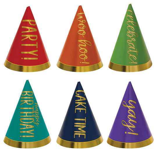 Party Mini Cone Hats Foil Rainbow Colours