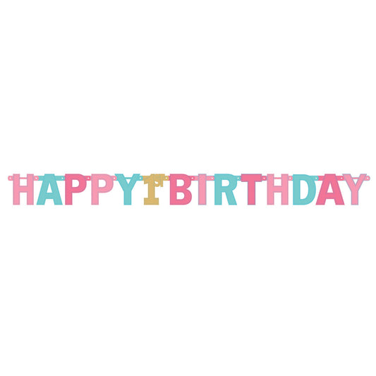 Happy 1st Birthday Pink Jumbo Foil Letter Banner