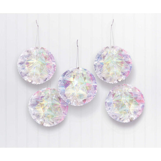 Luminous Birthday Iridescent Foil Honeycomb Balls Hanging Decorations