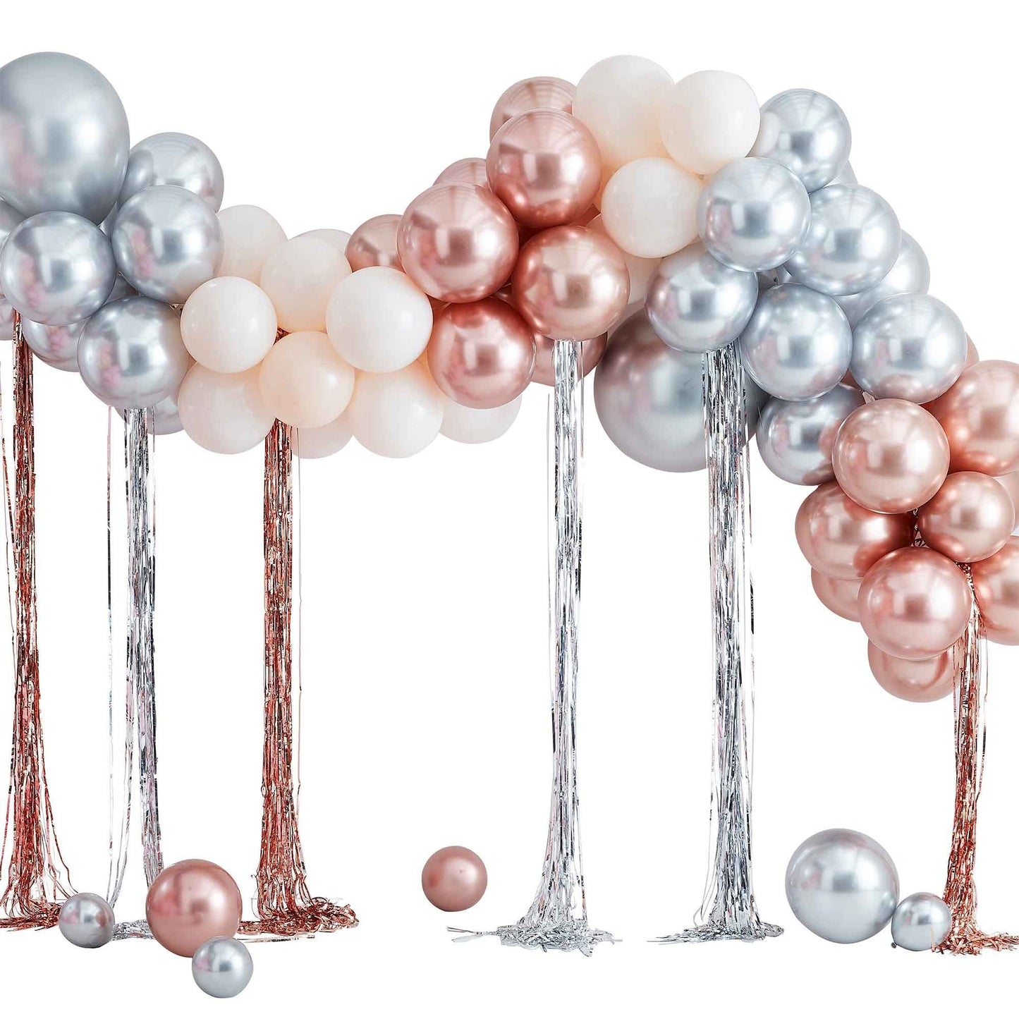 Mix It Up Balloon Arch mixed Metallic Balloon Arch With Fringe Curtain
