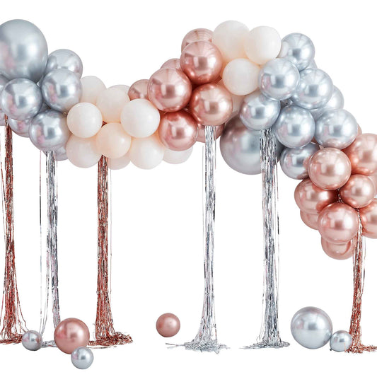 Mix It Up Balloon Arch mixed Metallic Balloon Arch With Fringe Curtain