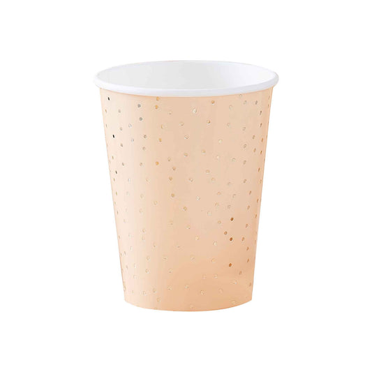 Mix It Up 9oz/266ml Paper Cups Peach & Gold Ditsy Dot Foiled
