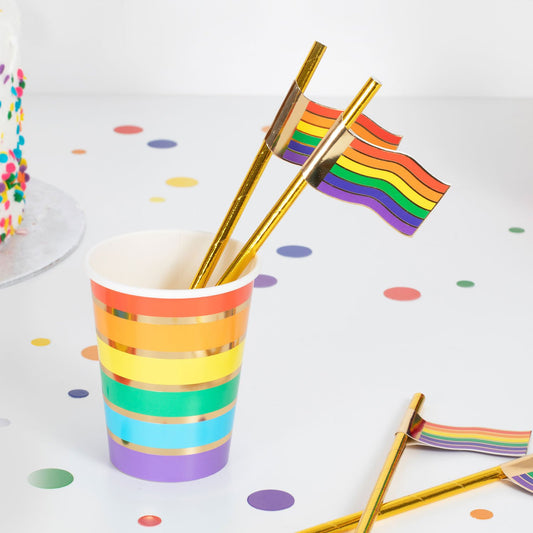 Rainbow Gold Foiled Flag Straws