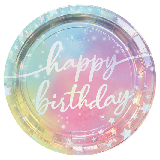 Luminous Birthday Iridescent 23cm Round Paper Plates