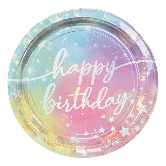 Luminous Birthday Iridescent 17cm Round Paper Plates