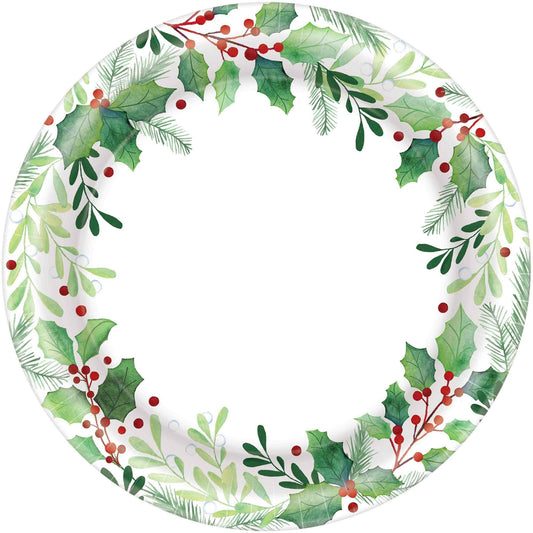 Traditional Holly 21cm Round Paper Plates