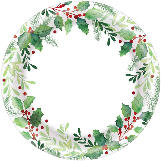 Traditional Holly 17cm Round Paper Plates