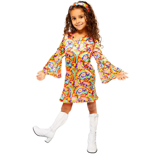Costume Rainbow Hippie Girls 8-10 Years